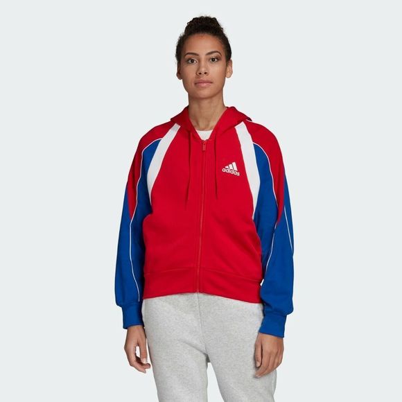 Adidas FS2455 Womens SZ XS Originals Red Blue COLORBLOCK FULL-ZIP HOODIE - Picture 1 of 6